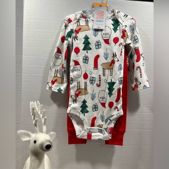NWT Just One You Carter’s 12M Boy’s Christmas outfit 2-Piece Set Onesie & Pants - Picture 1 of 11